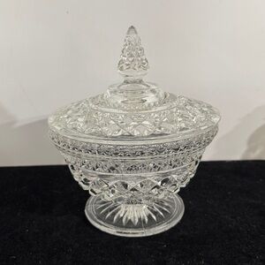 Anchor Hocking Wexford Clear Candy Dish With Diamond Cut Clear Glass.